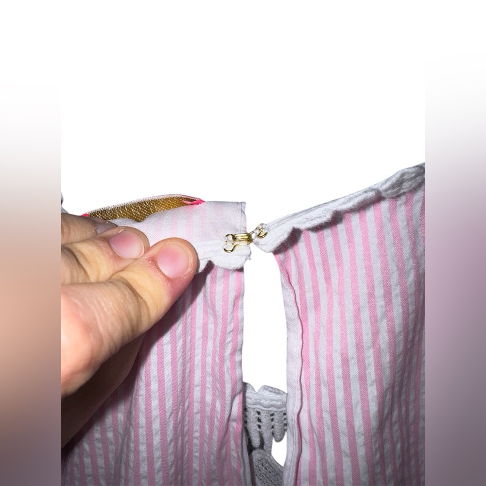 🔥Lilly Pulitzer Britt Seersucker Striped Halter Lace Dress Havana Pink - Picture 6 of 10